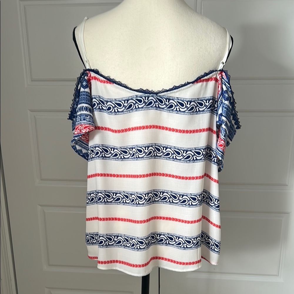 Blue Rain Red and Blue Off the Shoulder Blouse Top Americana - Picture 4 of 9